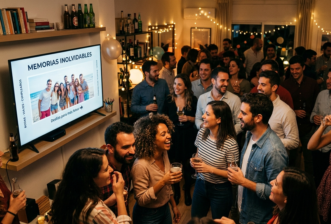 Invitados viendo la pantalla en vivo